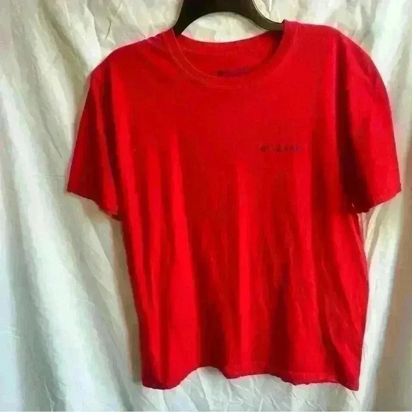 Columbia Short Sleeve Shirt Red with Black and White Graphic on Back Size L - Picture 1 of 3